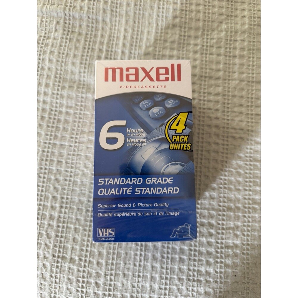 Maxell Blank VHS Tapes 4 Pack Sealed T-120 6 Hours Each Tape New In Box